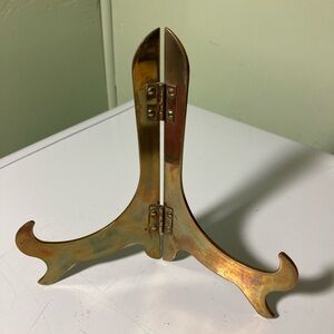 Vintage Brass Display Easel Hinged Easel for Small Art Work or Plate Display